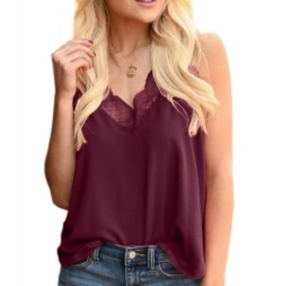 Merlot Boho Lace v-neck camisole - Picture 2 of 5